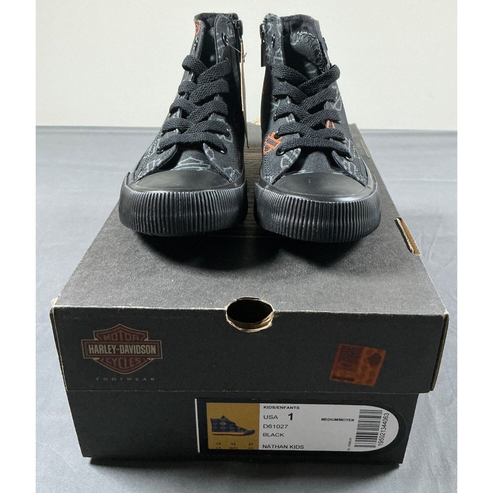 Harley-Davidson Nathan Kids Black High Top Sneakers Shoes D61027 Size 1 NEW